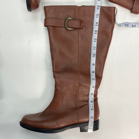 David Tate Knee High Boots SZ 7.5W Brown Adjustable Calf Buckle Zip Up EUC - Picture 8 of 13